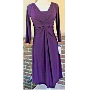LAST CHANCE! Chaps Knot-Front Ruffle A-Line Dress Deep Purple Aubergine